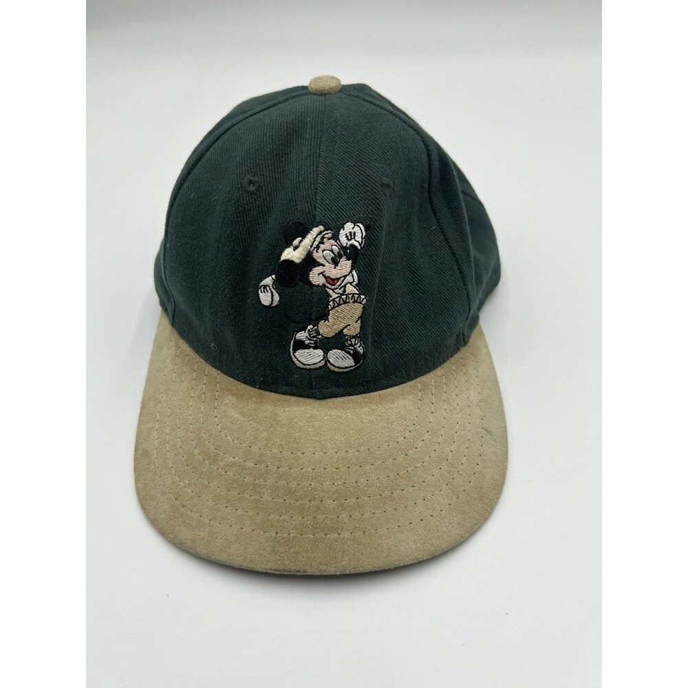 VTG Disney Mickey Mouse Green & Suede Hat Goofy's Hat Co Snapback Made in USA
